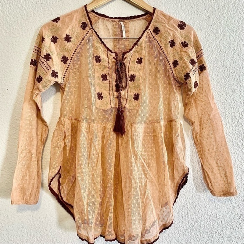 Free People corset Embroidered Tunic Peasant Top